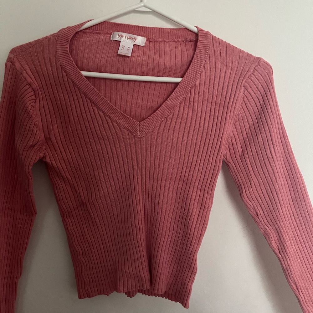 Pink v-neck sweater
